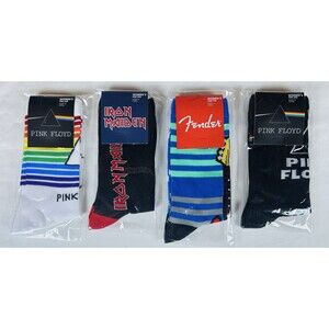 Rock Guitar Crew Socks Women's One Size Pink Floyd Fender Iron Maiden Lot/4 New